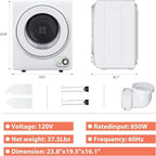 Compact Laundry Dryer 3.5 cu ft Front Load Stainless Steel Clothes Dryers With Exhaust Pipe