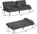 Shahoo Modern Linen Upholstered Convertible Folding Futon Sofa Bed with Removable Armrests