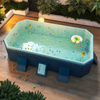 Olurrisa 9.8ft Blue PVC Folding Pool, Non-Inflatable, 1900L/500GAL Capacity for Outdoor Bathing & Cooling, Folds for Compact Storage (113”L x 66”W)