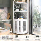 Corner bar cabinet with power socket, industrial style wine cabinet with LED light strip and glass rack, home five-layer wine cabinet bar unit, small space corner display cabinet