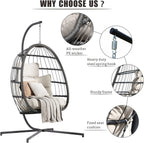 HWB Hanging Egg Chair Patio Wicker Hammock Egg Swing Chair with Cushion for Bedroom