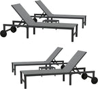 PURPLE LEAF Patio Tanning Lounge Chair Set with Face Down Hole Outdoor Aluminum Adjustable Reclining Chairs Wheels Pillows and Table for Poolside Beach Sunbathing Lounger, Beige