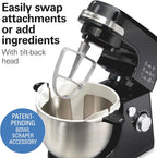 Hamilton Beach Electric Stand Mixer, 4 Quarts, Dough Hook, Flat Beater Attachments, Splash Guard 7 Speeds with Whisk, Black