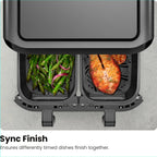 Chefman 6 Quart Dual Basket Air Fryer - Digital Touchscreen, Smart Sync Finish, Hi-Fry, Auto Shutoff, 2 Independent 3QT Nonstick Dishwasher-Safe Frying Baskets - Digital Double Air Fryer - Black