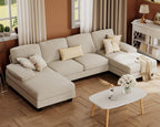 Furmax Sectional Couches for Living Room U-Shaped Sofa Couch Linen Fabric 4 Seat Sofa Set