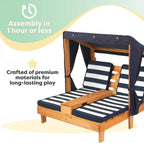 KidKraft Wooden Outdoor Double Chaise Lounge with Cup Holders Kids Patio Furniture Honey
