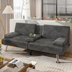 Shahoo Modern Linen Upholstered Convertible Folding Futon Sofa Bed with Removable Armrests
