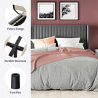 Allewie Full Size Velvet Bed Frame Vertical Channel Tufted Wingback Headboard Upholstered Bed