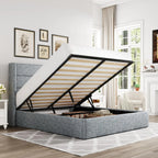 Allewie Queen Size Lift Up Storage Bed Modern Wingback Headboard Hydraulic Support