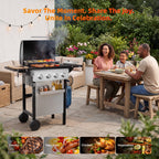 Biotree 4 Burner BBQ Propane Gas Grill, Stainless Steel 38,000 BTU Patio Garden Barbecue Grill with Two Foldable Shelves