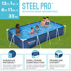 Open Box Bestway 13 ' x 32  Rectangular Above Ground Swimming Pool, Blue