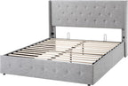 Allewie Queen Size Lift Up Storage Bed Modern Wingback Headboard Hydraulic Support