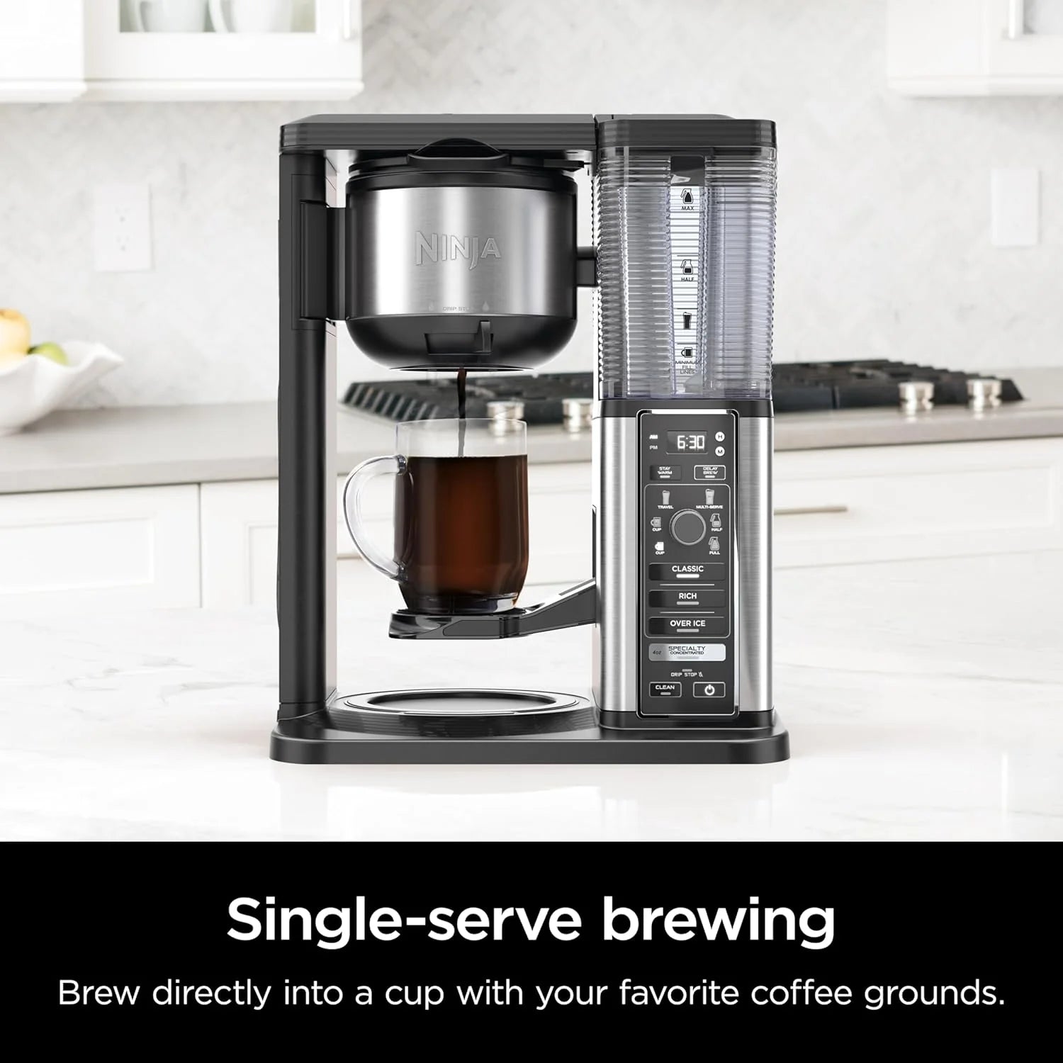 Ninja Hot & Iced XL Coffee Maker with Rapid Cold Brew, 4 Brew Styles, 8 Sizes Small Cup to Travel Mug, Single-Serve Coffee Brewer, 12-Cup Carafe, Permanent Filter, Removable Reservoir, Black, CM371