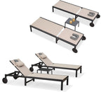 PURPLE LEAF Patio Tanning Lounge Chair Set with Face Down Hole Outdoor Aluminum Adjustable Reclining Chairs Wheels Pillows and Table for Poolside Beach Sunbathing Lounger, Beige