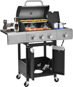 Highsound 4-Burner Propane Gas Grill with Side Burner, 51,000 BTU Outdoor Barbecue Grill, Stainless Steel BBQ Grill for Backyard Cooking, Black