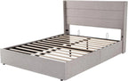 Allewie Queen Size Lift Up Storage Bed Modern Wingback Headboard Hydraulic Support
