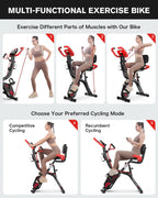 pooboo Folding Exercise Bike, Foldable Fitness Stationary Bike Machine, Upright Indoor Cycling Bike, Magnetic X-Bike with 8-Level Adjustable Resistance, Bottle Holder & Back Support Cushion for Home Gym Workout