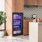 Beverage Refrigerator Cooler-120 Cans Freestanding Mini Fridge Cooler with Glass Door