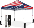 Crown Shades 10x10 Pop Up Canopy - Beach Tent with One Push Setup - Outdoor Sun Shade for Events, Parties, Camping - Gazebo with STO-N-Go Cover Bag, Silver Coated Top, 3 Height& 4 Sand Bags, Yellow