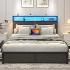 Lifezone Queen Bed Frame 2-Tier Storage Headboard Metal Platform Bed Frame 4 Storage Drawers