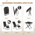 3PCS Zero Gravity Recliner Portable Outdoor Reclining Chair Set Side Table Lounge Chairs
