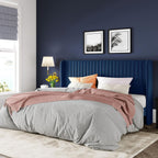 Allewie Full Size Velvet Bed Frame Vertical Channel Tufted Wingback Headboard Upholstered Bed