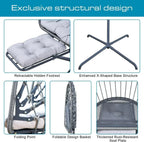 Hanging Egg Chair with Stand and Leg Rest Rattan Wicker Swing Hammock Chair UV-Resistant Cushion