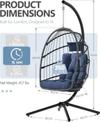 SWITTE Egg Chair Outdoor with Stand Indoor Wicker Hanging Egg Swing Chair with Cushion