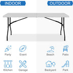 Leumius 6 Foot Folding Table,Fold-in-Half Plastic Table,Indoor Outdoor Picnic Party Dining Camp Tables,White