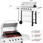 Royal Gourmet GA5401T 5-Burner BBQ Liquid Propane Gas Grill with Side Burner, Stainless Steel 60,000 BTU Barbecue Grill for Patio Garden Picnic Backyard Party, Silver