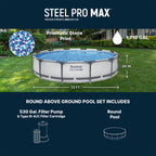 Open Box Bestway Steel Pro MAX 12' x 30 Above Ground Swimming Pool Set, Gray