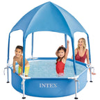Intex: Canopy Metal Frame Splash Pool - 6' x 15 - UPF 50+ Sunshade Cover, Built-In Water Sprayer, Puncture-Resistant, Wade Kiddie Pool, Kids 3+