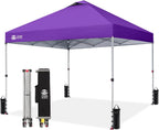 Crown Shades 10x10 Pop Up Canopy - Beach Tent with One Push Setup - Outdoor Sun Shade for Events, Parties, Camping - Gazebo with STO-N-Go Cover Bag, Silver Coated Top, 3 Height& 4 Sand Bags, Yellow