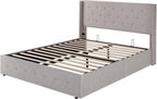 Allewie Queen Size Lift Up Storage Bed Modern Wingback Headboard Hydraulic Support