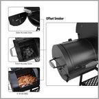 Royal Gourmet CC1830FC 28 Charcoal Grill with Offset Smoker, With Cover,855 Sq. In. Cooking Area, Front Shelf,Charcoal Grill for Outdoor Grilling and Backyard Cooking, Black