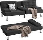 Shahoo Modern Linen Upholstered Convertible Folding Futon Sofa Bed with Removable Armrests