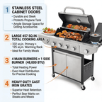 Highsound 4-Burner Propane Gas Grill with Side Burner, 51,000 BTU Outdoor Barbecue Grill, Stainless Steel BBQ Grill for Backyard Cooking, Black