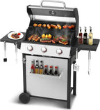 3-Burner Propane Gas Grill 30,000 BTU Output Double-layer Stainless Steel Grill Lid Cooking Grids