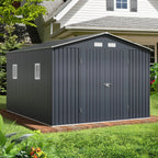 Breezz 8X10FT Outdoor Steel Storage Shed Lockable Doors Weather-Resistant Metal Tool Shed
