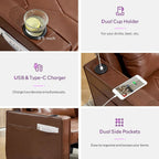 Adult Convertible Sleeper Chair Bed, 3-in-1 Pull-Out Sofa Bed with USB/Type-C Ports, Cup Holders, Side Pockets, Single Sofa