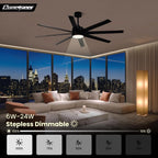Modern Ceiling Fans with Lights, 72 Inch Ceiling Fan with Light and Remote, Bedroom Living Room Library Cafe Outdoor/Industrial,24W 3CCT Dimmable, 8 Blades 6 Speed Reversible Quiet DC Motor, Black