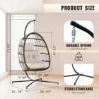 HWB Hanging Egg Chair Patio Wicker Hammock Egg Swing Chair with Cushion for Bedroom