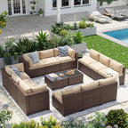 Aoxun Patio Furniture Sets, 7-Piece Outdoor Patio Furniture with Thick Cushions, Wicker Outdoor Conversation Set Sectional Sofa for Backyard, Poolside, Garden