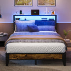OLEVS Single Bed Frame LED Light Storage Headboard Charging Station Metal Platform Bed
