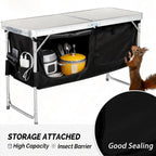 Acpouw 4 ft Folding Camping Table with Storage, Camping Kitchen Station, Aluminum Portable Folding Table Camp Cook Desk with Storage Organizer and 2 Adjustable feet, White