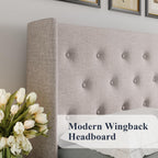 Allewie Queen Size Lift Up Storage Bed Modern Wingback Headboard Hydraulic Support