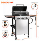 Outdoor BBQ Grill, Powerful 30,000BTU Gas Propane Grill, Stainless Steel Grill with Storage Shelves, Portable Grill for RV Party Camping Patio