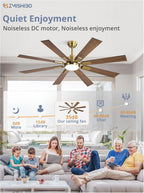 ZMISHIBO 72 inch Large Ceiling Fans with Lights and Remote, Indoor/Outdoor Black Modern Ceiling Fan for Kitchen Living Room Patio, 6 Speed Reversible Quiet DC Motor, 3 CCT, Dual Finish 8 Blades