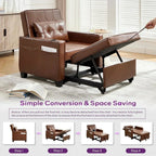 Adult Convertible Sleeper Chair Bed 3-in-1 Pull-Out Sofa Bed with USB/Type-C Ports Cup Holders
