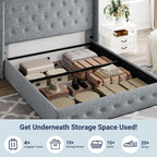 Allewie Queen Size Lift Up Storage Bed Modern Wingback Headboard Hydraulic Support